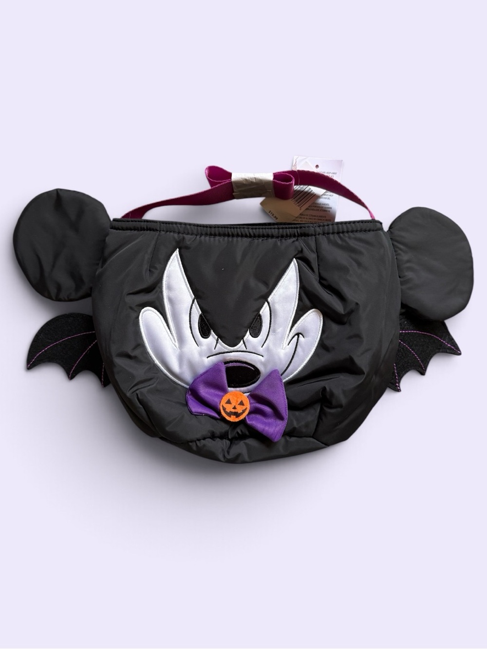 Disney Black Halloween Mickey Mouse Trick-or-Treat Bag with Purple Bow - NWT